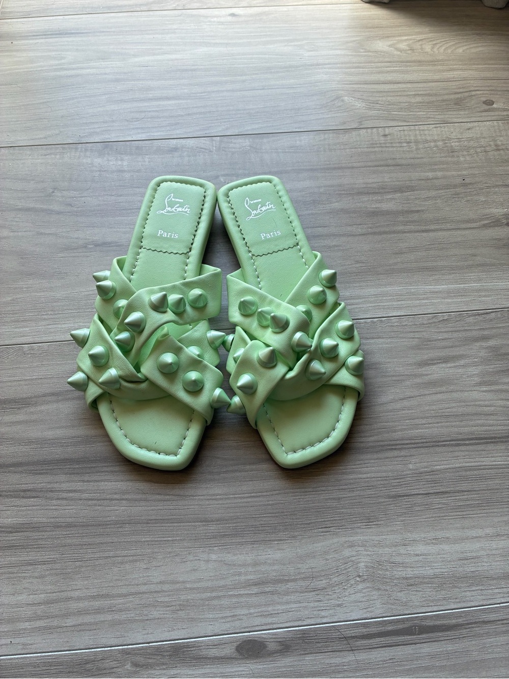 Christian Louboutin Pistachio Green Studded Slide Sandals